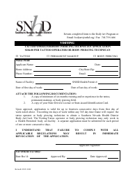 Document preview: Tattoo Operator/Body Piercing Technician Application - Nevada
