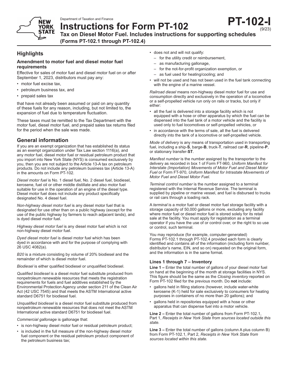 Download Instructions for Form PT-102 Tax on Diesel Motor Fuel PDF ...