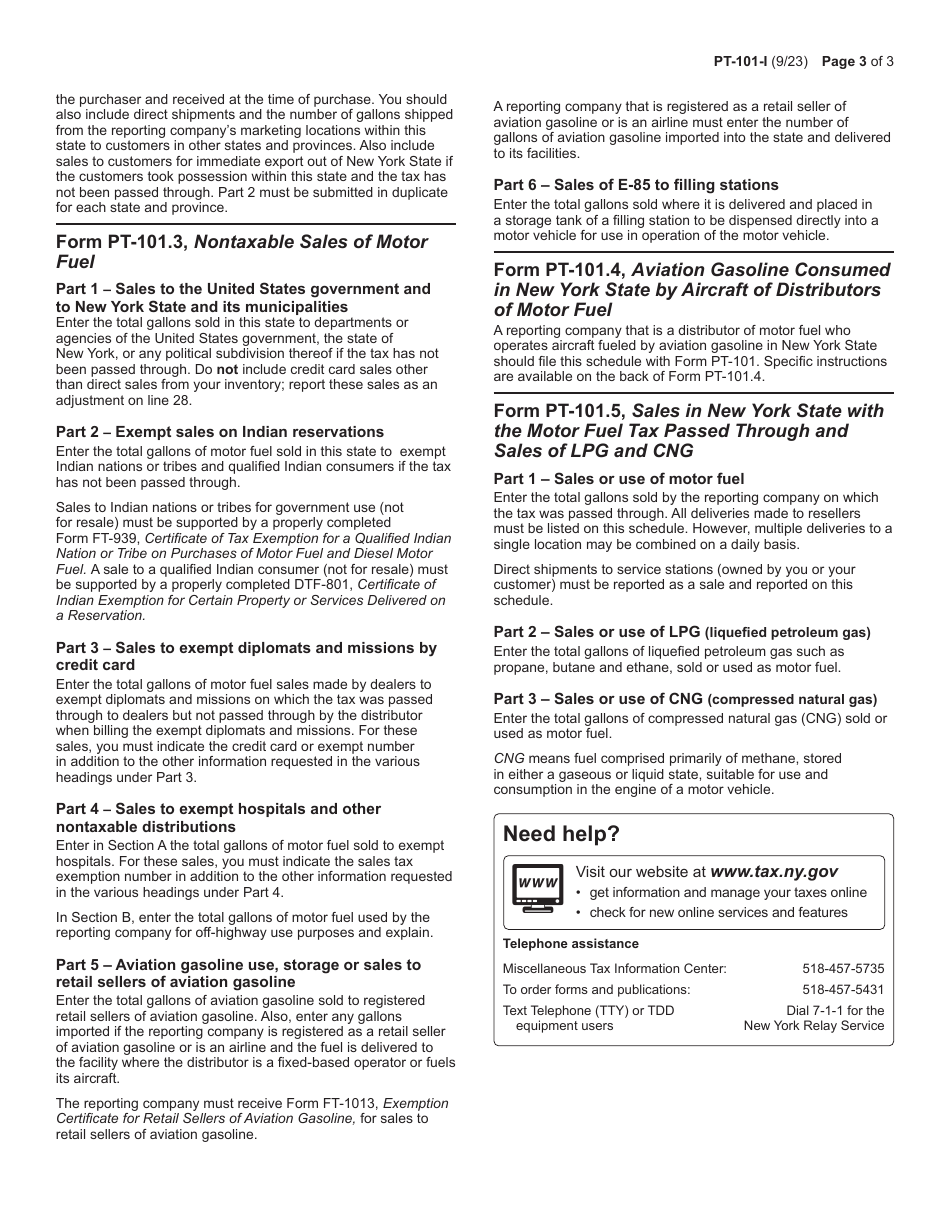 Instructions for Form PT-101 Tax on Motor Fuel - New York, Page 3