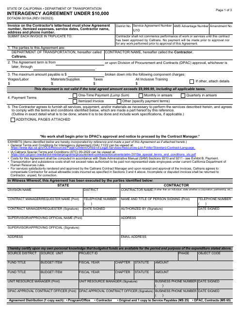 Form DOT ADM-3015IA  Printable Pdf