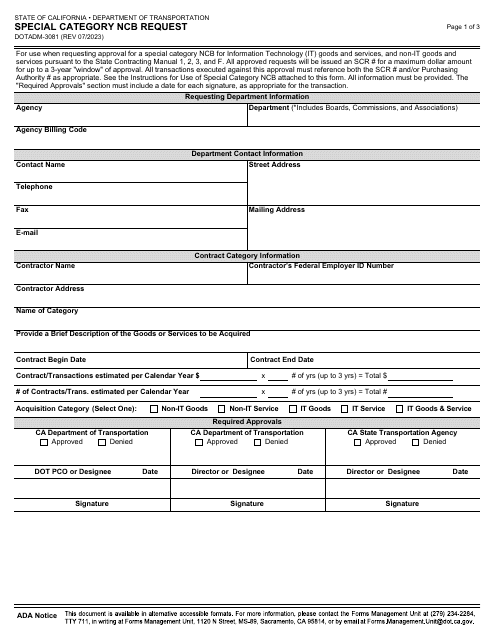 Form DOT ADM-3081  Printable Pdf