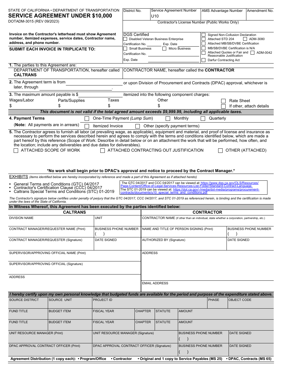 Form DOT ADM-3015 Download Fillable PDF or Fill Online Service ...