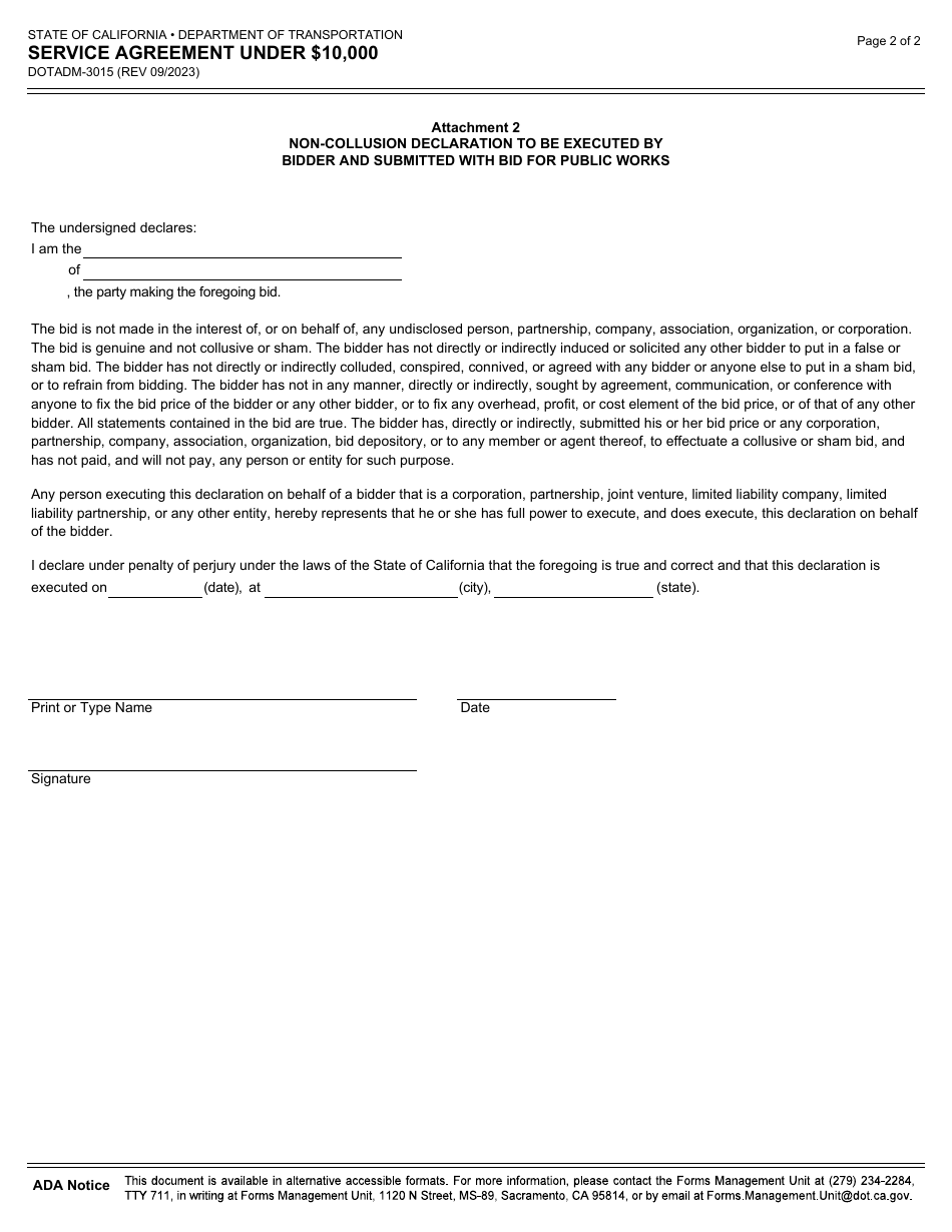 Form DOT ADM-3015 Service Agreement Under $10,000 - California, Page 5