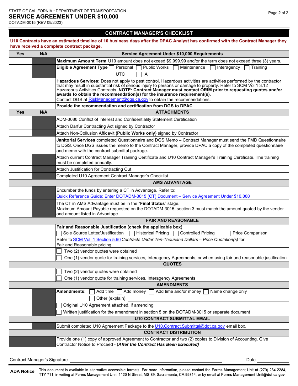 Form DOT ADM-3015 Service Agreement Under $10,000 - California, Page 7