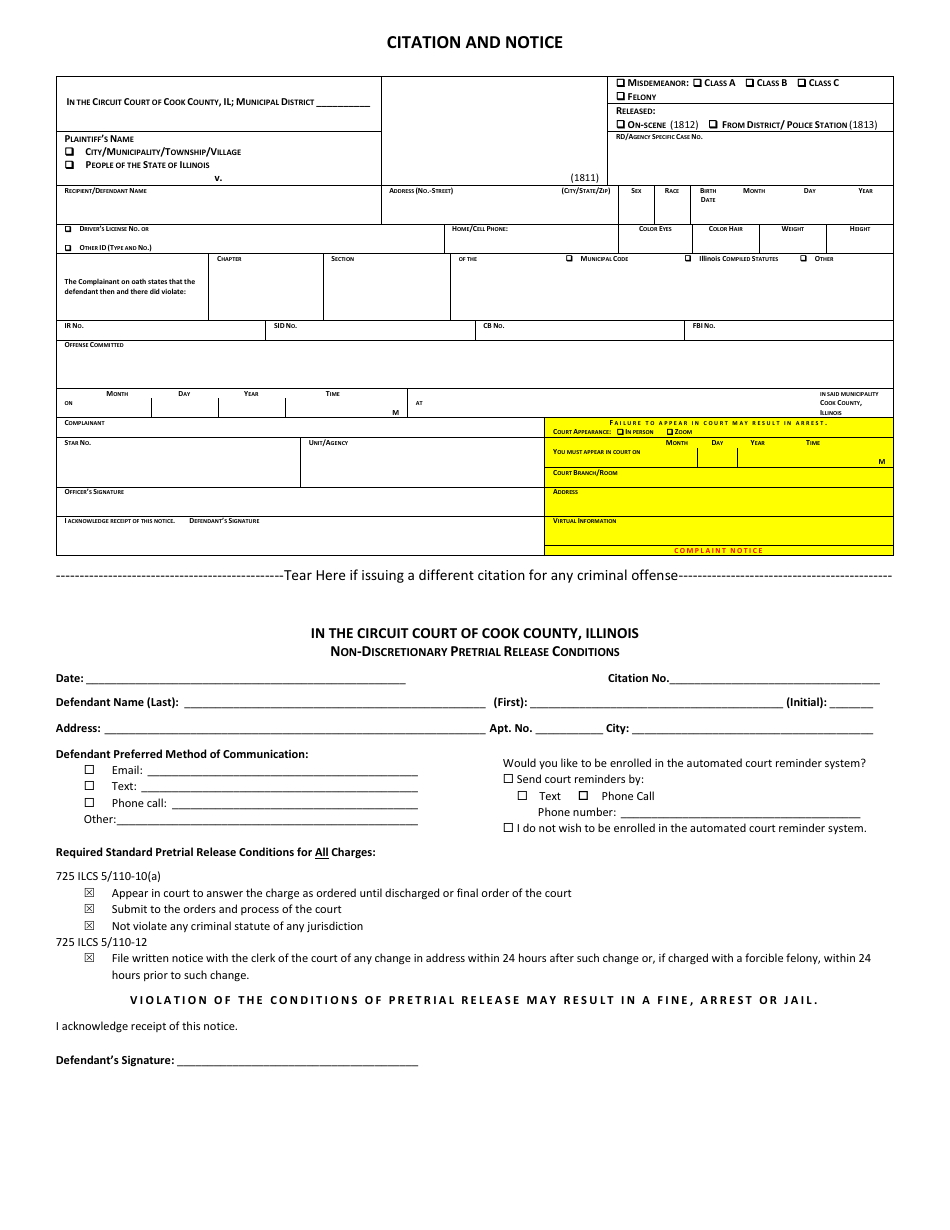 Form CCG0162 Citation and Notice - Cook County, Illinois, Page 1