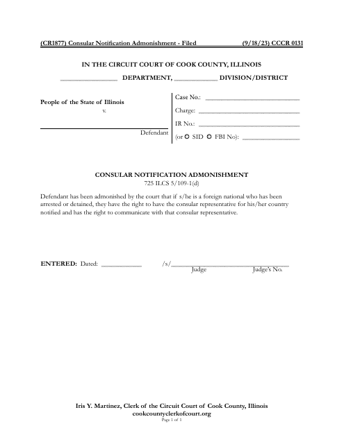 Form CCCR0131 Consular Notification Admonishment - Cook County, Illinois