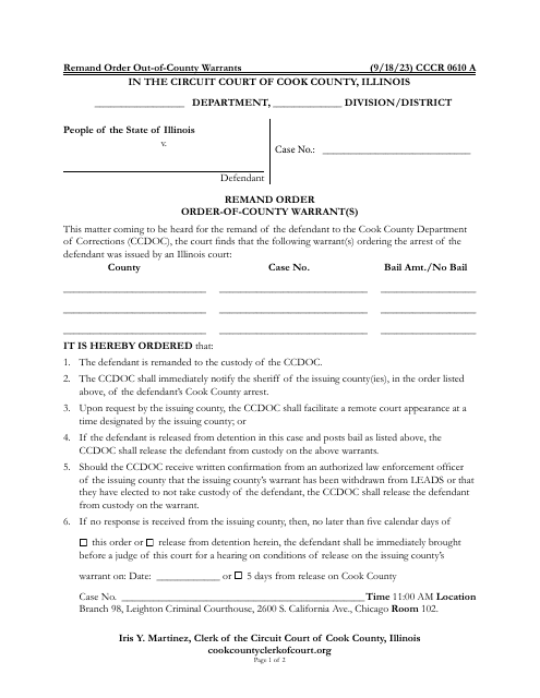 Form CCCR0610  Printable Pdf