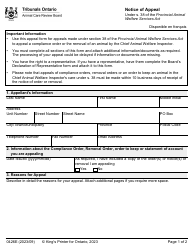 Form 0426E Notice of Appeal - Ontario, Canada