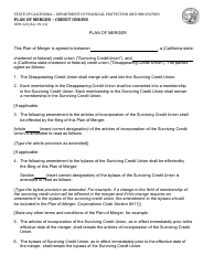 Form DFPI-320 Plan of Merger - Credit Unions - California