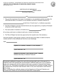 Document preview: Form DFPI-350 Certificate of Merger of Surviving Credit Union - California