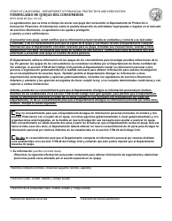 Document preview: Formulario DFPI-801B Formulario De Quejas Del Consumidor - California (Spanish)