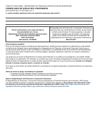 Formulario DFPI-801B Formulario De Quejas Del Consumidor - California (Spanish), Page 3
