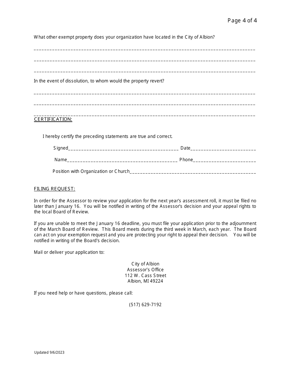 Property Tax Exemption Request - City of Albion, Michigan, Page 4