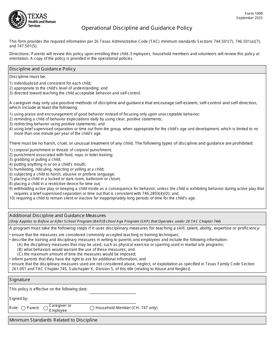 Form 1099 Operational Discipline and Guidance Policy - Texas, Page 1