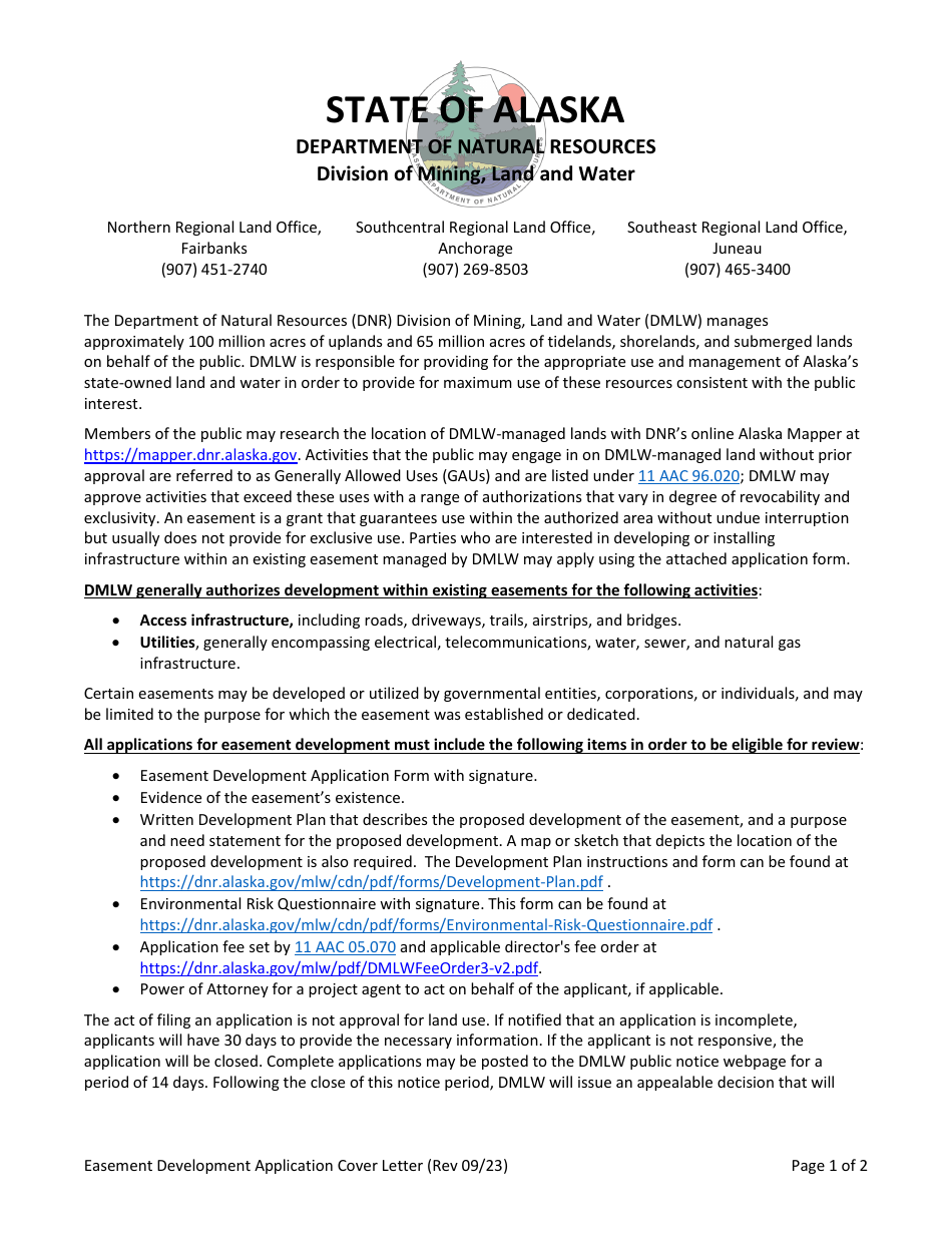Form 102-112 Application for Easement Development - Alaska, Page 1