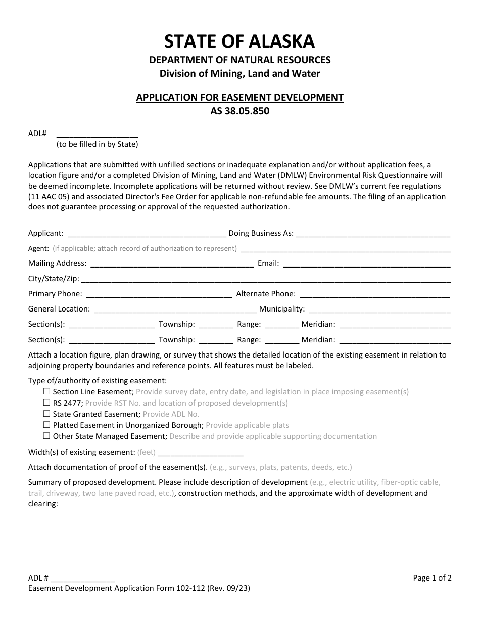 Form 102-112 Application for Easement Development - Alaska, Page 3