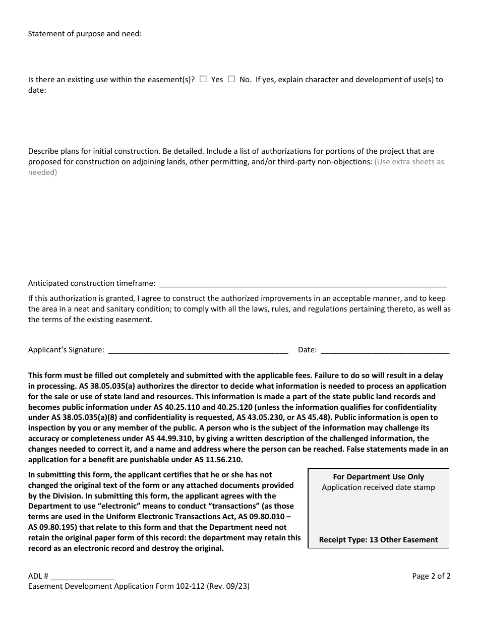Form 102-112 Application for Easement Development - Alaska, Page 4