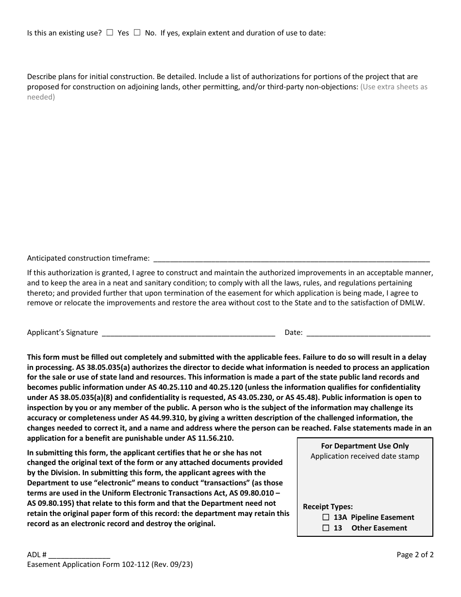 Form 102-112 Application for Easement - Alabama, Page 4
