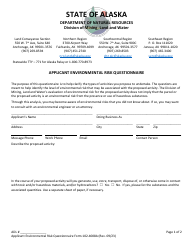 Form 102-4008A Applicant Environmental Risk Questionnaire - Alaska