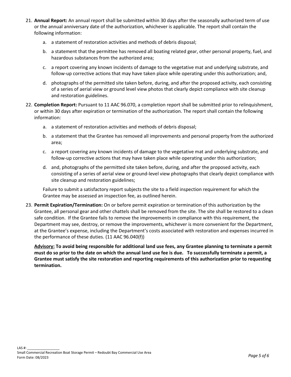 Small Boat Storage Permit With Non-commercial Fee - Redoubt Bay Critical Habitat Area and Trading Bay State Game Refuge - Alaska, Page 5