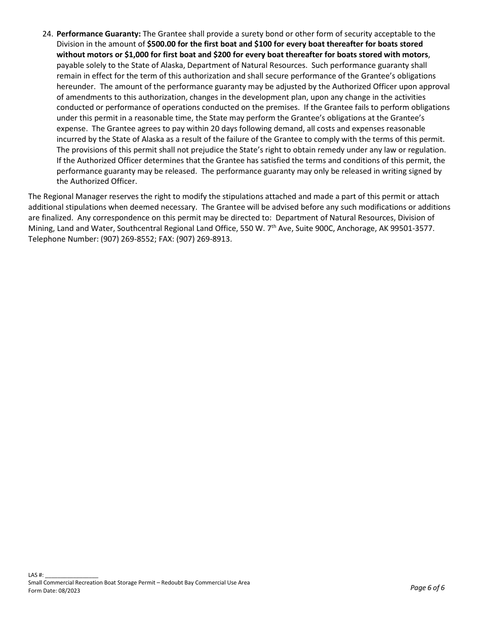 Small Boat Storage Permit With Non-commercial Fee - Redoubt Bay Critical Habitat Area and Trading Bay State Game Refuge - Alaska, Page 6