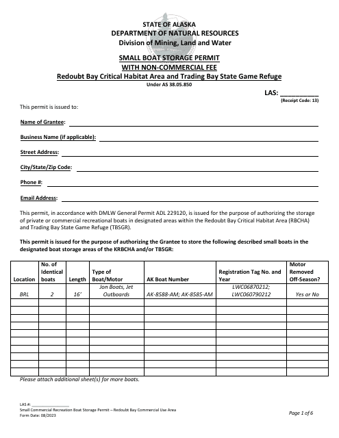 Small Boat Storage Permit With Non-commercial Fee - Redoubt Bay Critical Habitat Area and Trading Bay State Game Refuge - Alaska Download Pdf