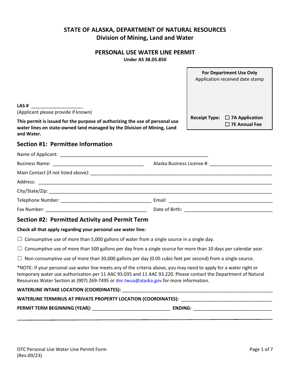 Personal Use Water Line Permit - Alaska, Page 2