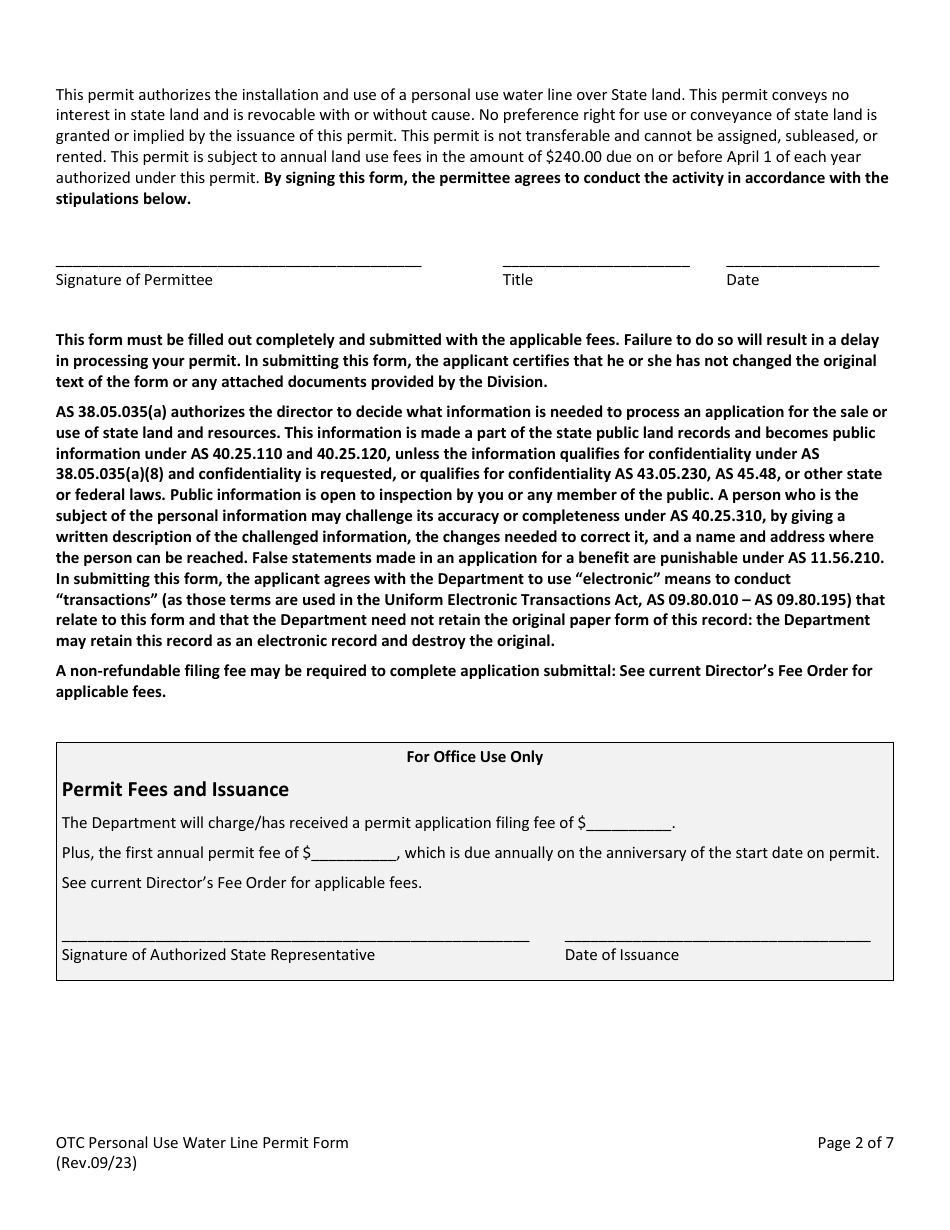 Personal Use Water Line Permit - Alaska, Page 3