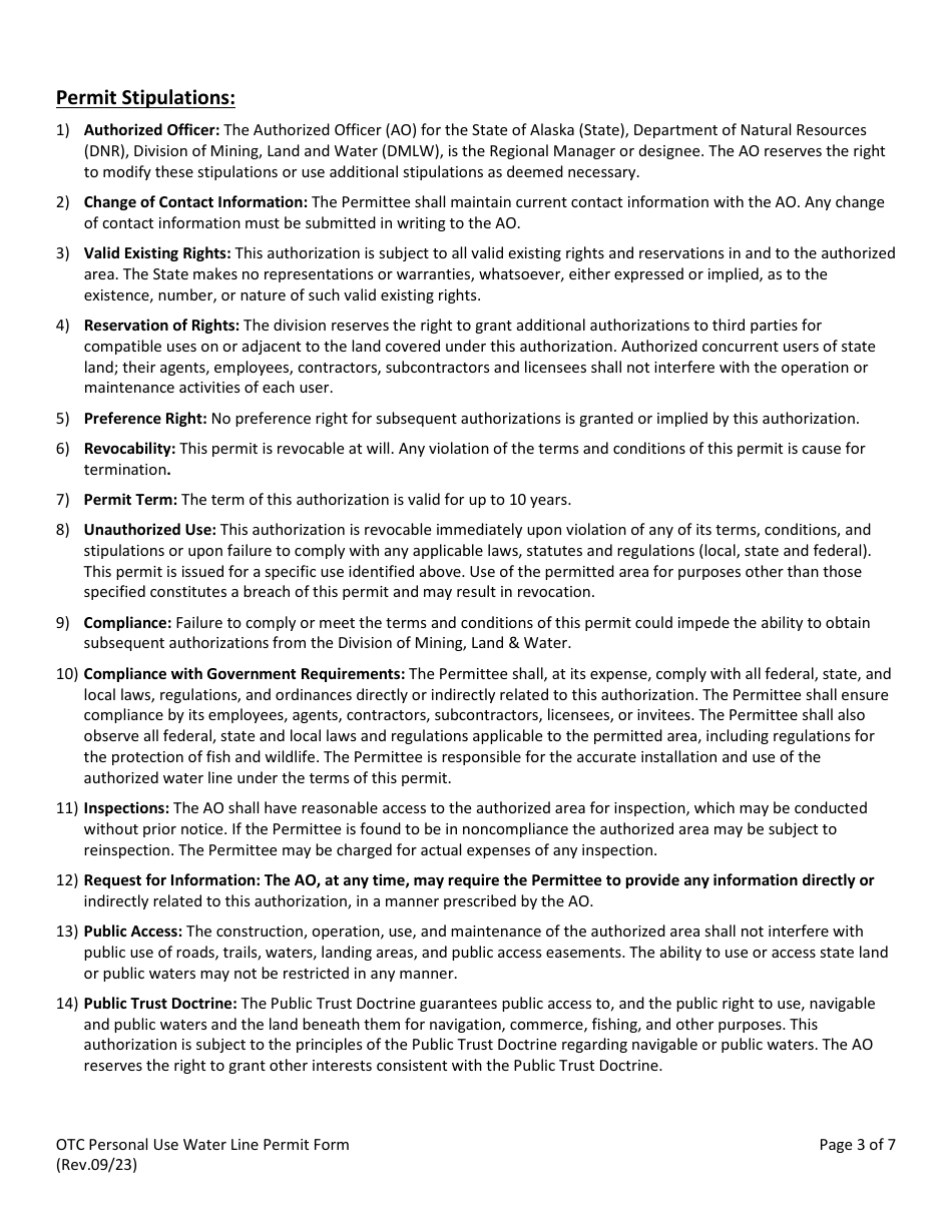 Personal Use Water Line Permit - Alaska, Page 4