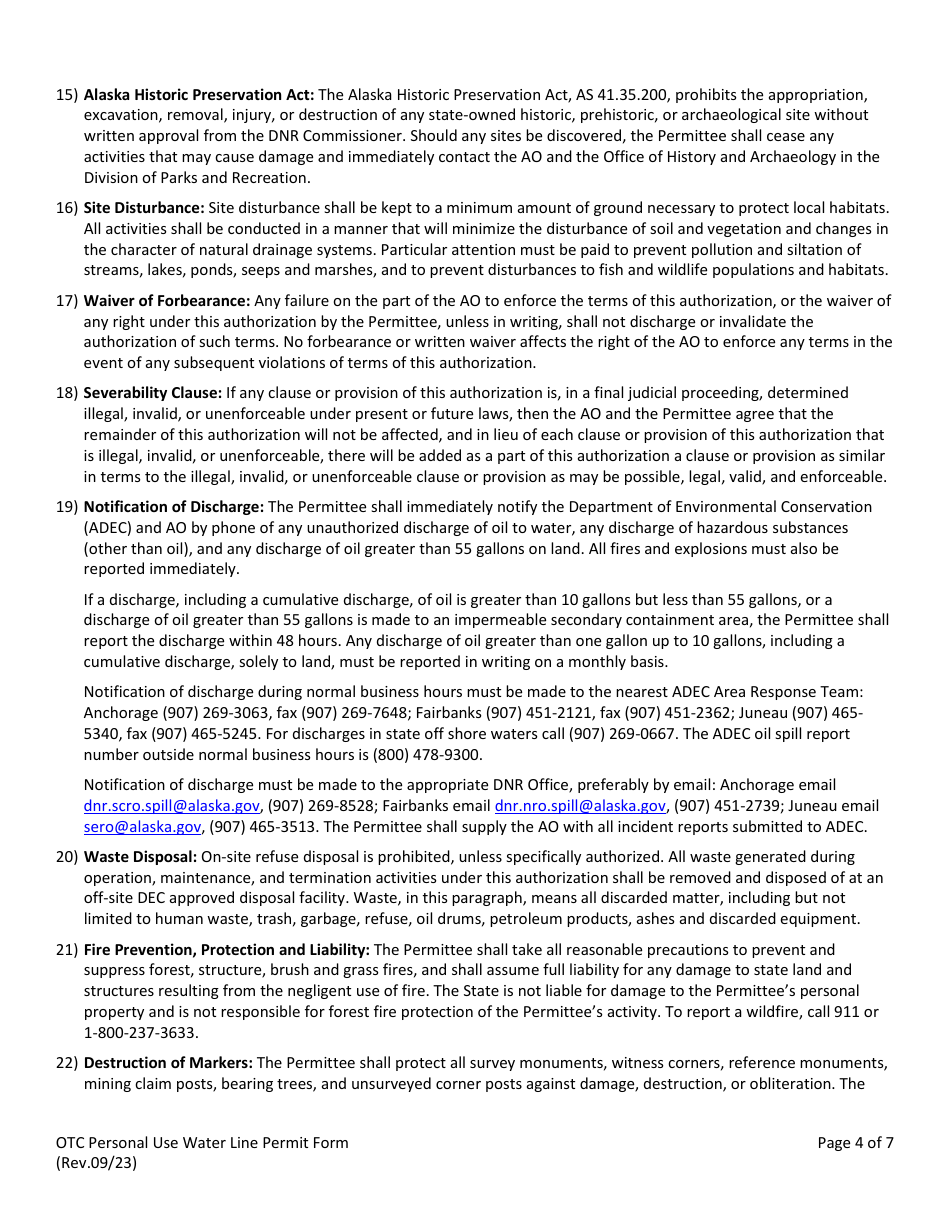 Personal Use Water Line Permit - Alaska, Page 5