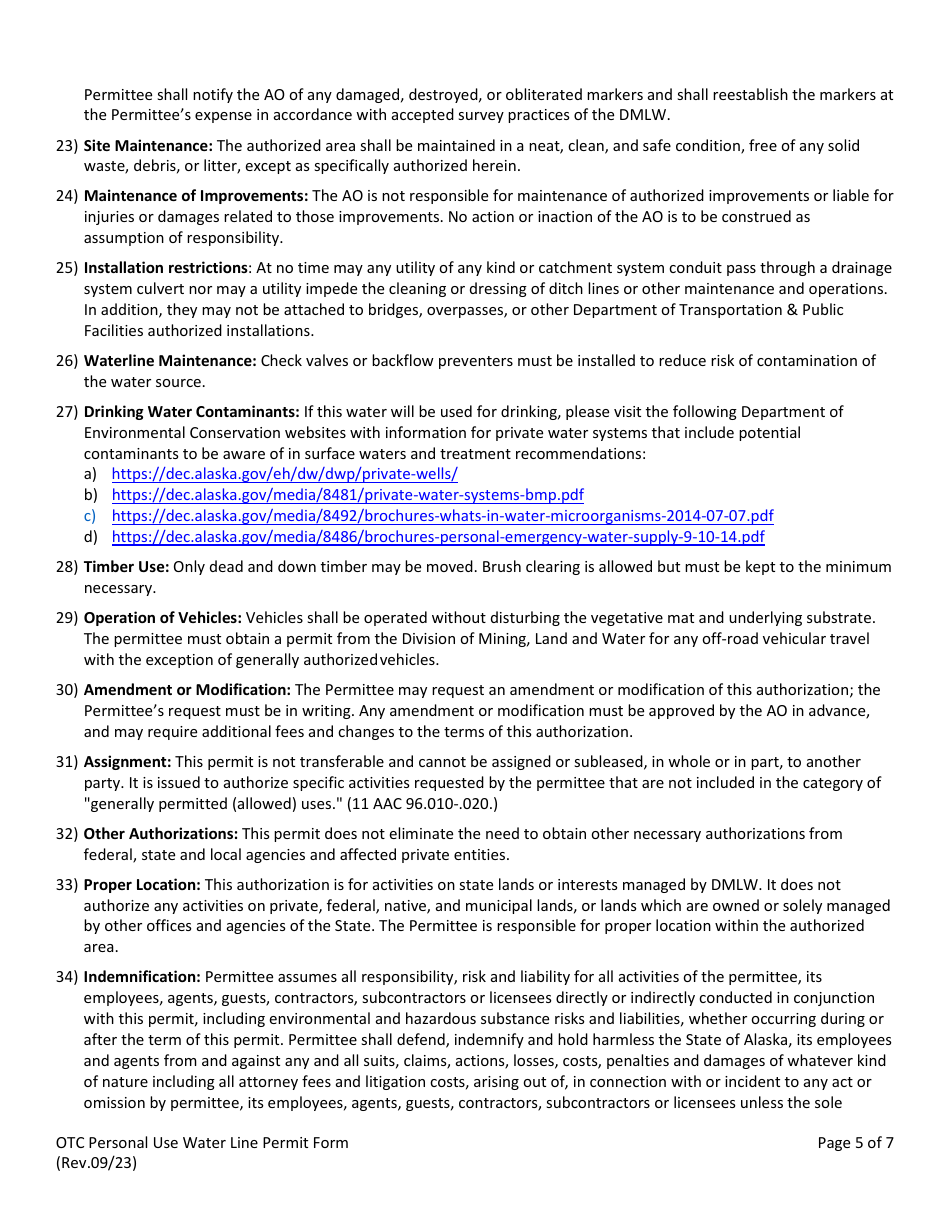 Personal Use Water Line Permit - Alaska, Page 6