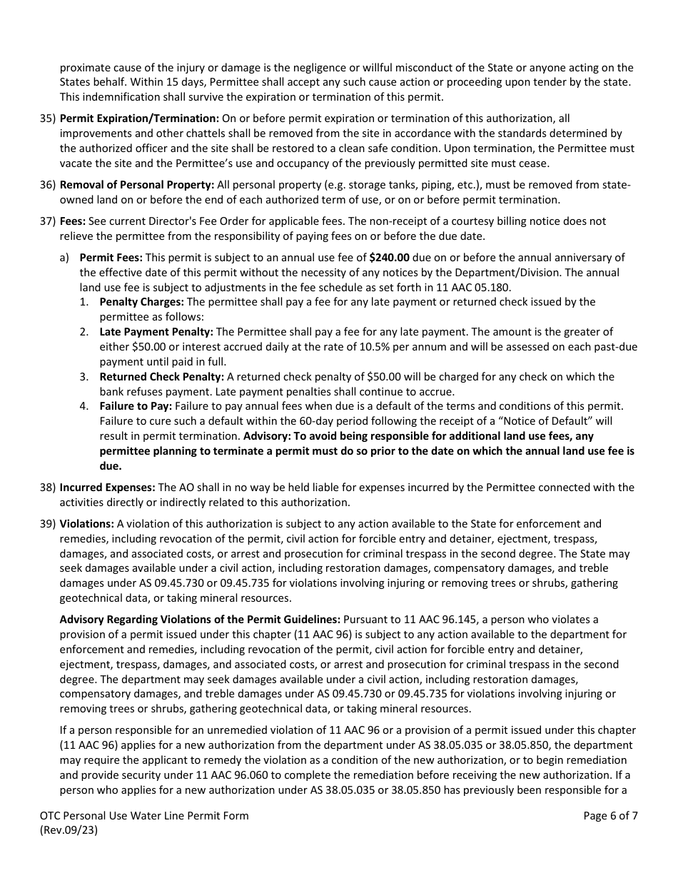 Personal Use Water Line Permit - Alaska, Page 7