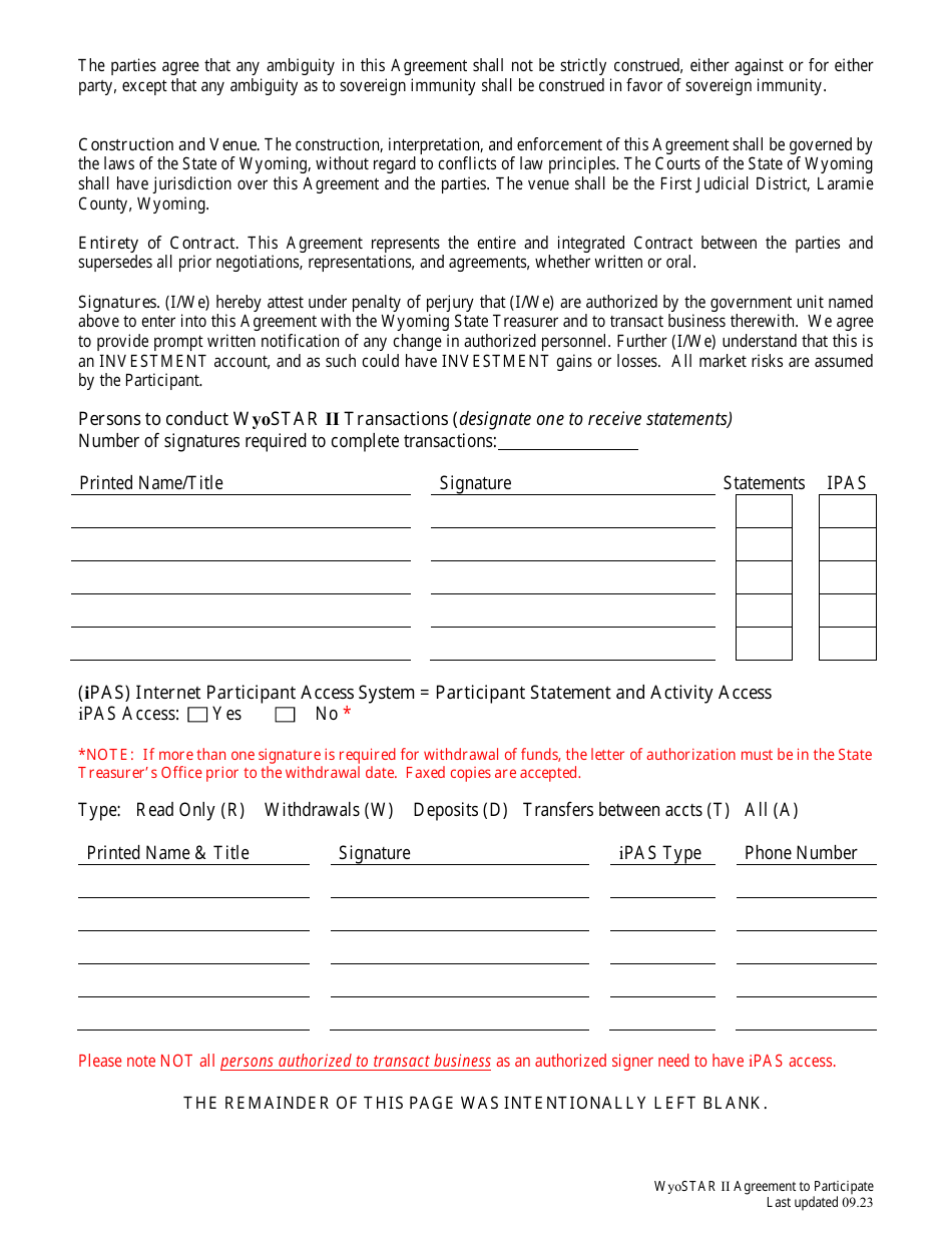 Agreement to Participate State of Wyoming Local Government Investment Pool (Lgip) - Wyostar Ii - Wyoming, Page 2