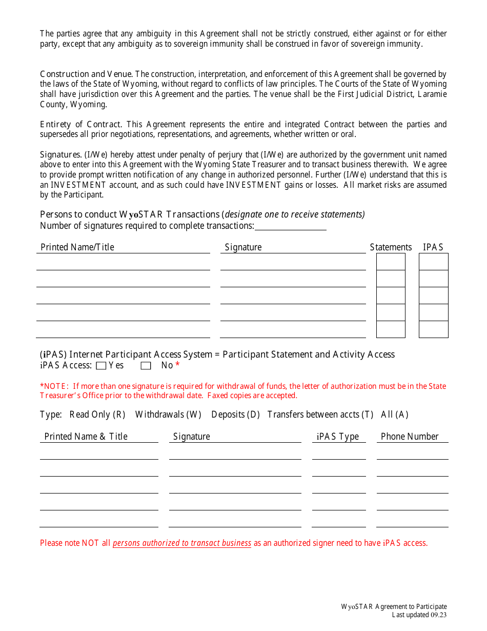 Agreement to Participate State of Wyoming Local Government Investment Pool (Lgip) - Wyo-Star - Wyoming, Page 2