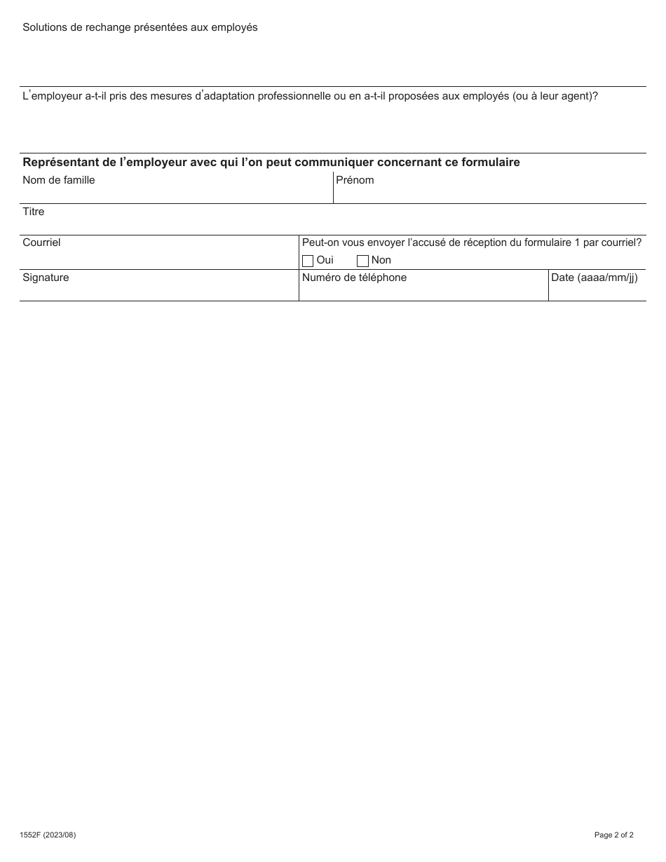 Forme 1 (1552F) Preavis De Licenciement En Vertu Du Paragraphe 58 (2) De La Loi De 2000 Sur Les Normes Demploi - Ontario, Canada (French), Page 2