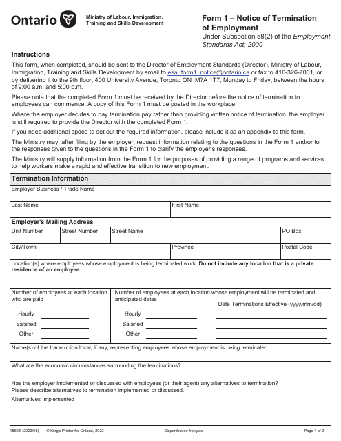 Form 1 (1552E)  Printable Pdf