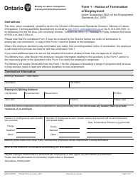 Form 1 (1552E) Notice of Termination of Employment Under Subsection 58(2) of the Employment Standards Act, 2000 - Ontario, Canada