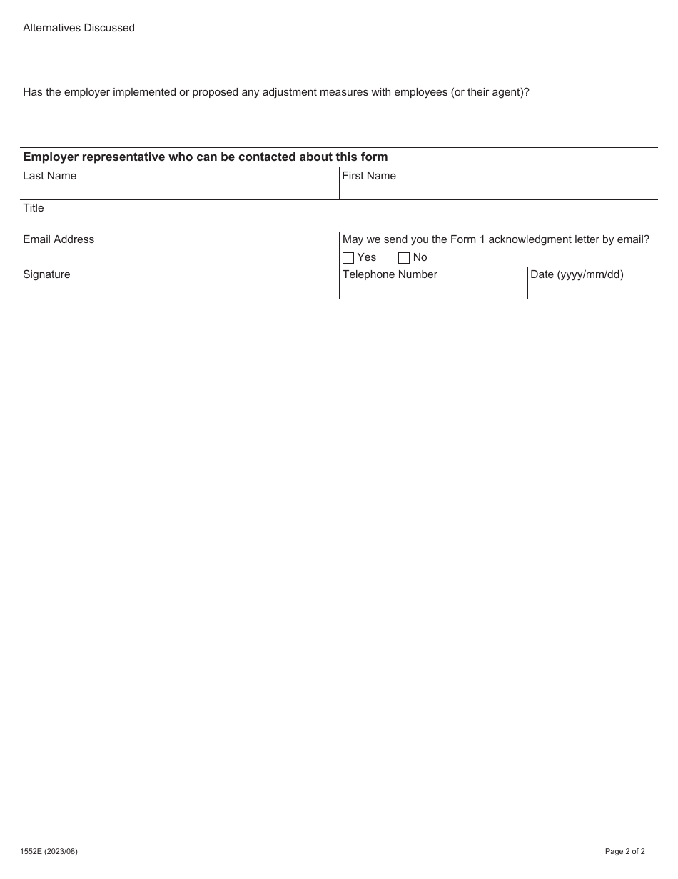 Form 1 (1552E) Notice of Termination of Employment Under Subsection 58(2) of the Employment Standards Act, 2000 - Ontario, Canada, Page 2