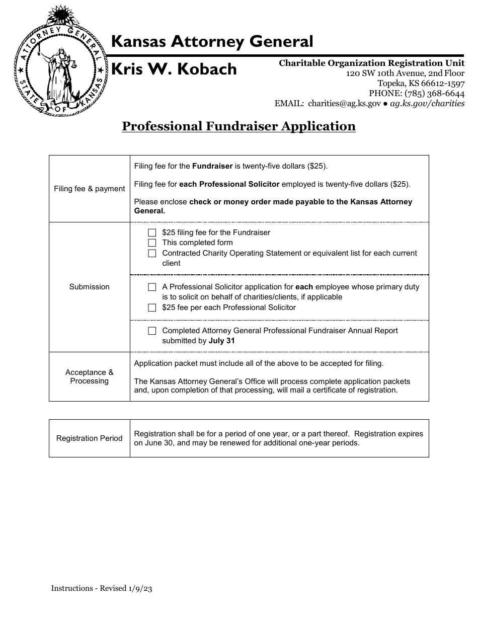 Professional Fundraiser Application - Kansas, Page 1