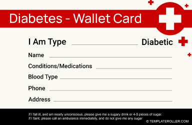 Document preview: Diabetes Wallet Card Template