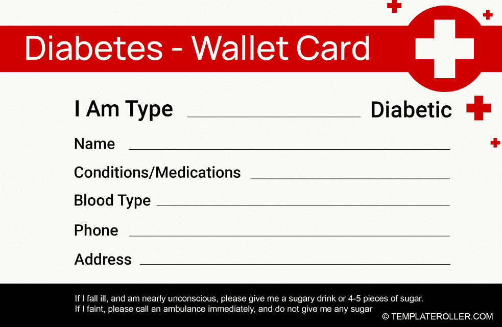 Diabetes Wallet Card Template