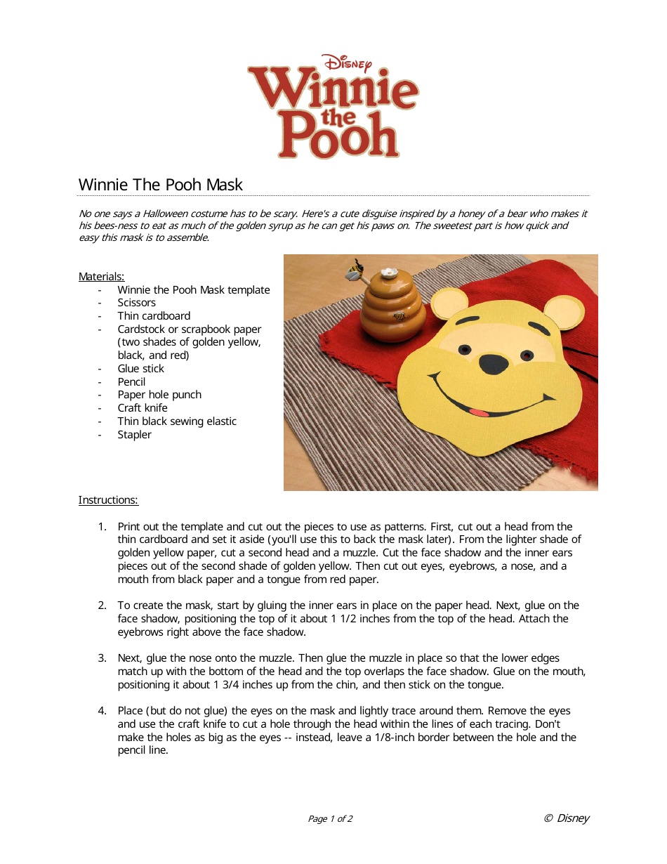 Winnie the Pooh Mask Template, Page 1