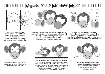 Document preview: Monkey Mask Coloring Template - Black and White