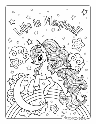 Document preview: Rainbow Unicorn Coloring Page - Life Is Magical