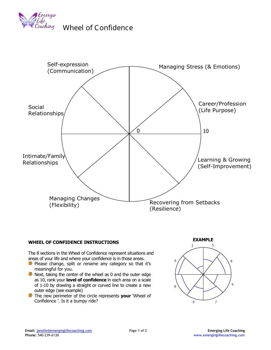 Wheel of Confidence Self-coaching Template, Page 1