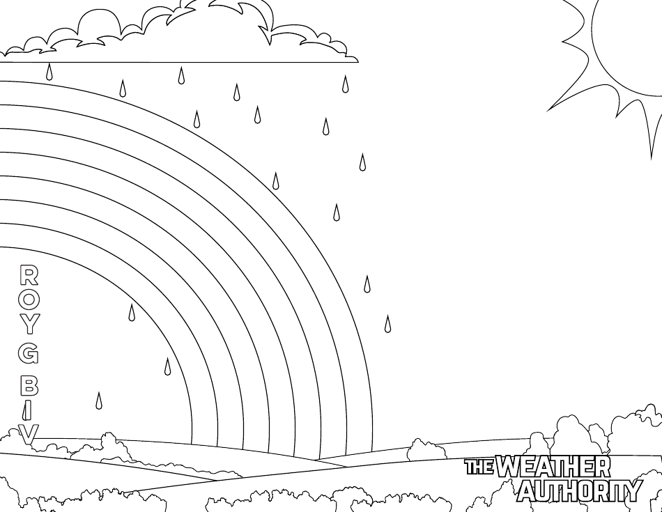 Rainbow and Rain Coloring Page, Page 1