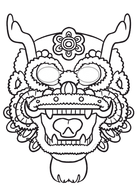 Chinese Dragon Mask Coloring Template