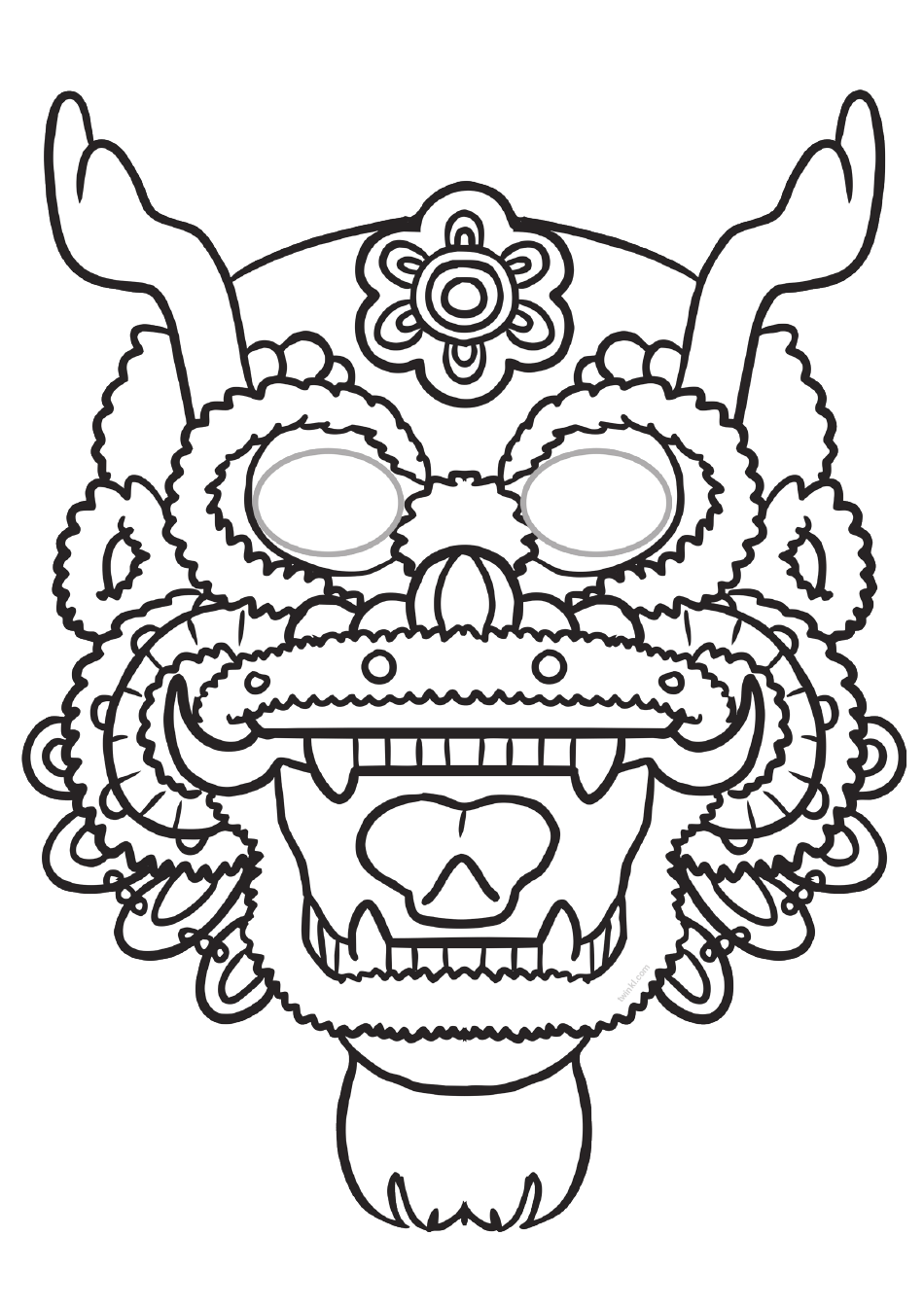 Chinese Dragon Mask Coloring Template, Page 1