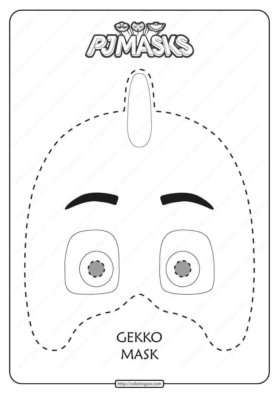 Gekko Mask Coloring Template, Page 1