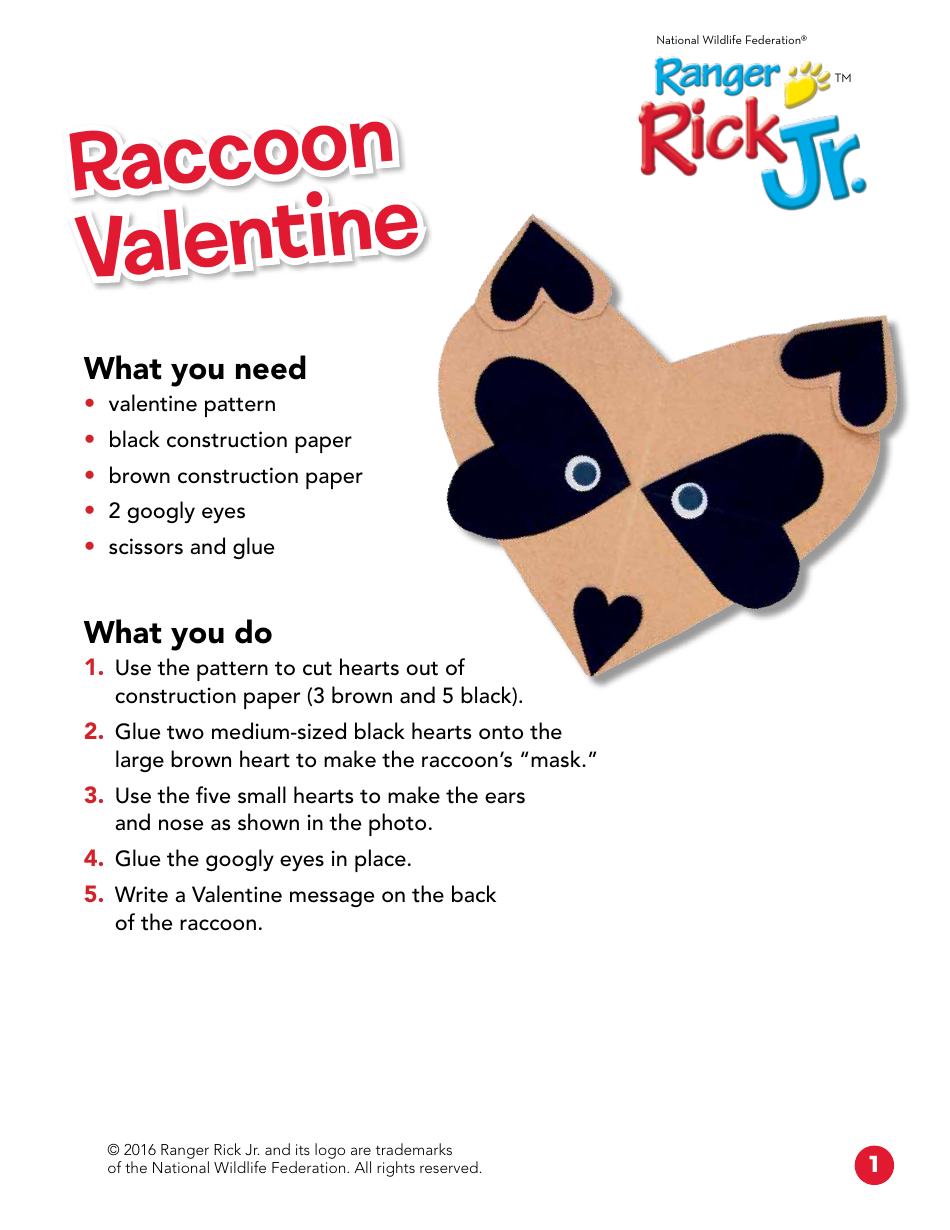 Raccoon Valentine Pattern Template, Page 1